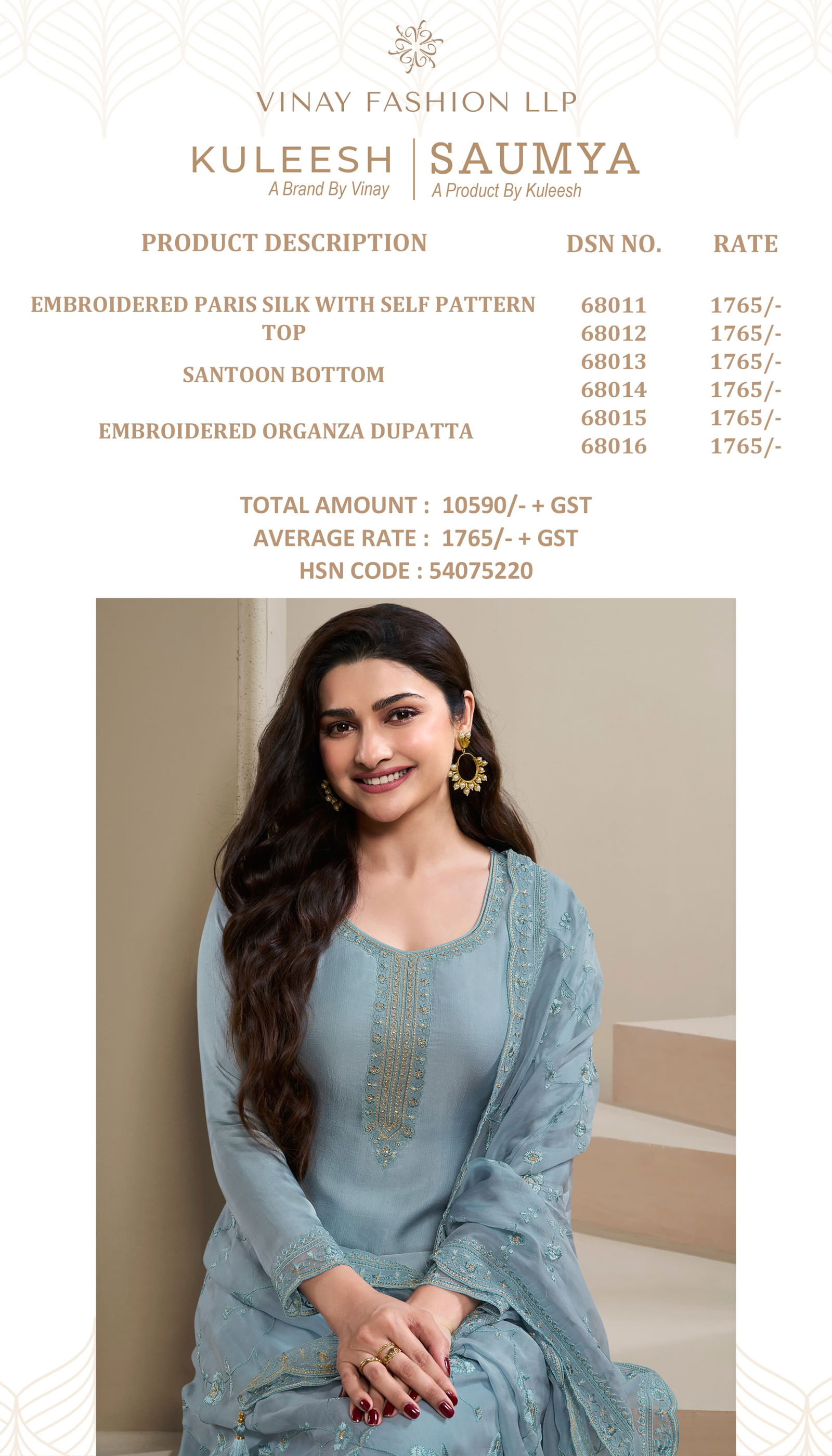 Saumya By Vinay Kuleesh Silk Designer Salwar Suit Wholesale In India